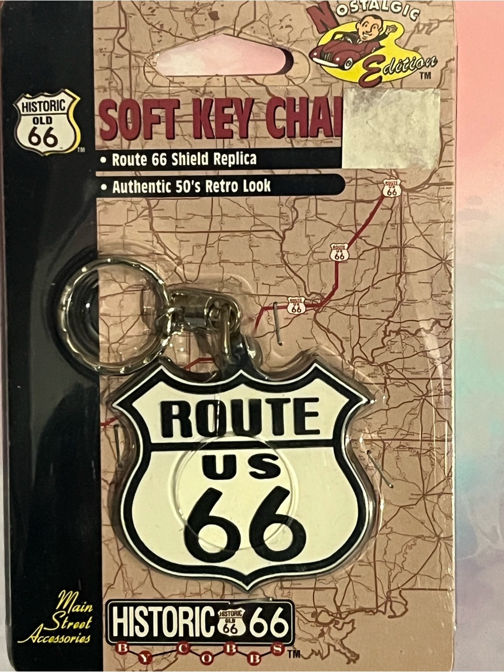 Route 66 White & Black Soft Key Chain -